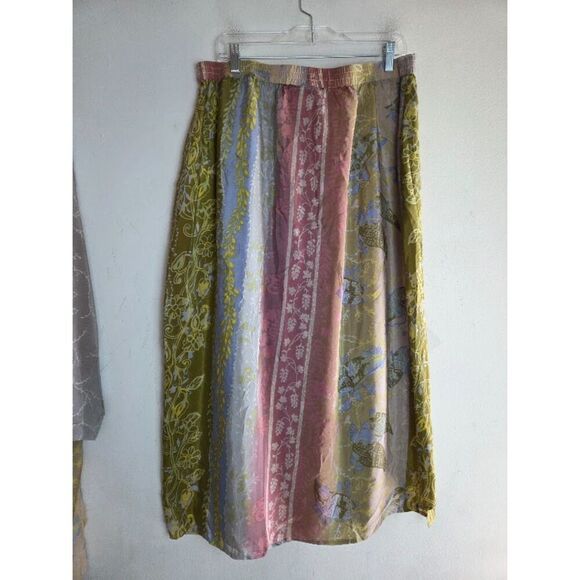 NWT Diane Gillman Grey Pink Green Floral 100% Silk A-Line Midi Pull On Skirt 2X - Picture 2 of 6